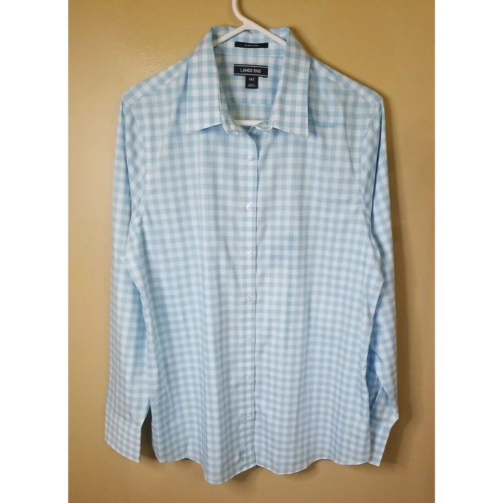 Lands' End Woman's Long Sleeve Dress Shirt Gingham Size 14T